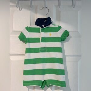 Ralph Lauren Baby Striped Shortall Romper – Green & White – Size 3M – Never Worn